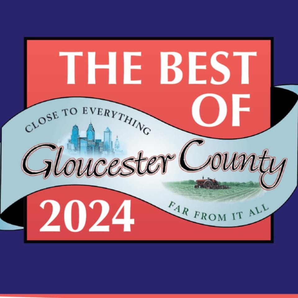 A red and blue graphic with text "THE BEST OF Gloucester County 2024" and city and farm illustrations.